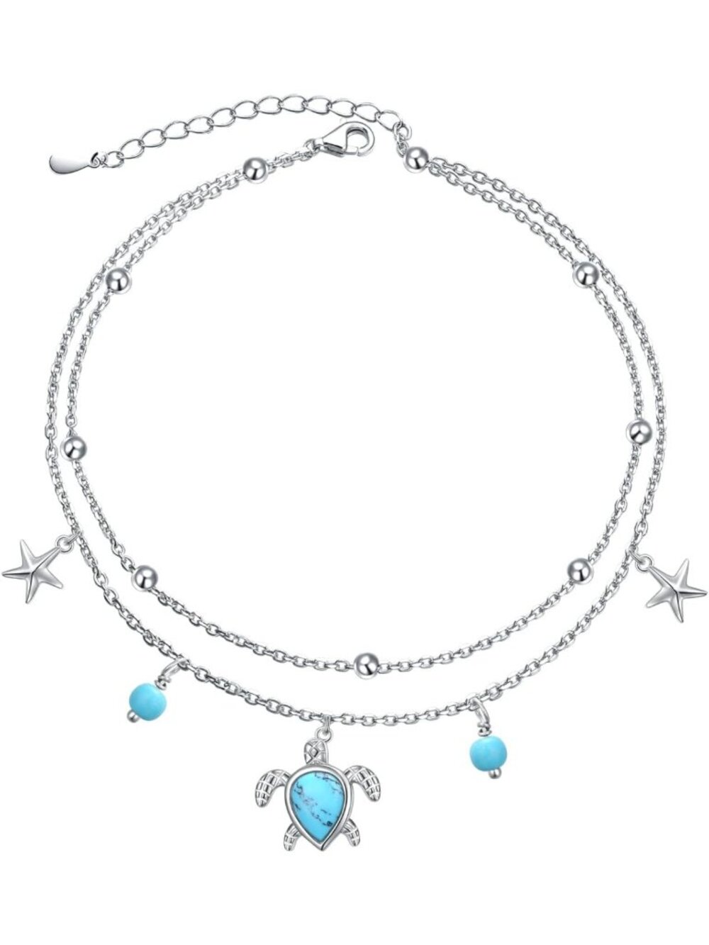 Boho Beach Double Layer Adjustable Sterling Silver Anklet Bracelet for Women